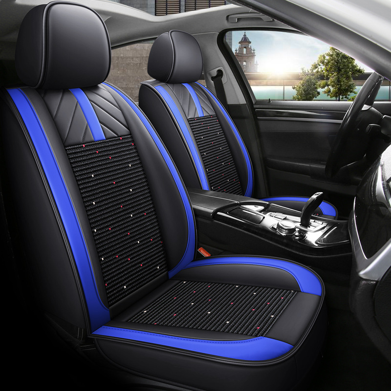 Cross-Border Wholesale New Fully Encased Leather Ice Silk Four Seasons Universal Car Cushion Leather Five-Seat Breathable and Wearable Seat Cushion