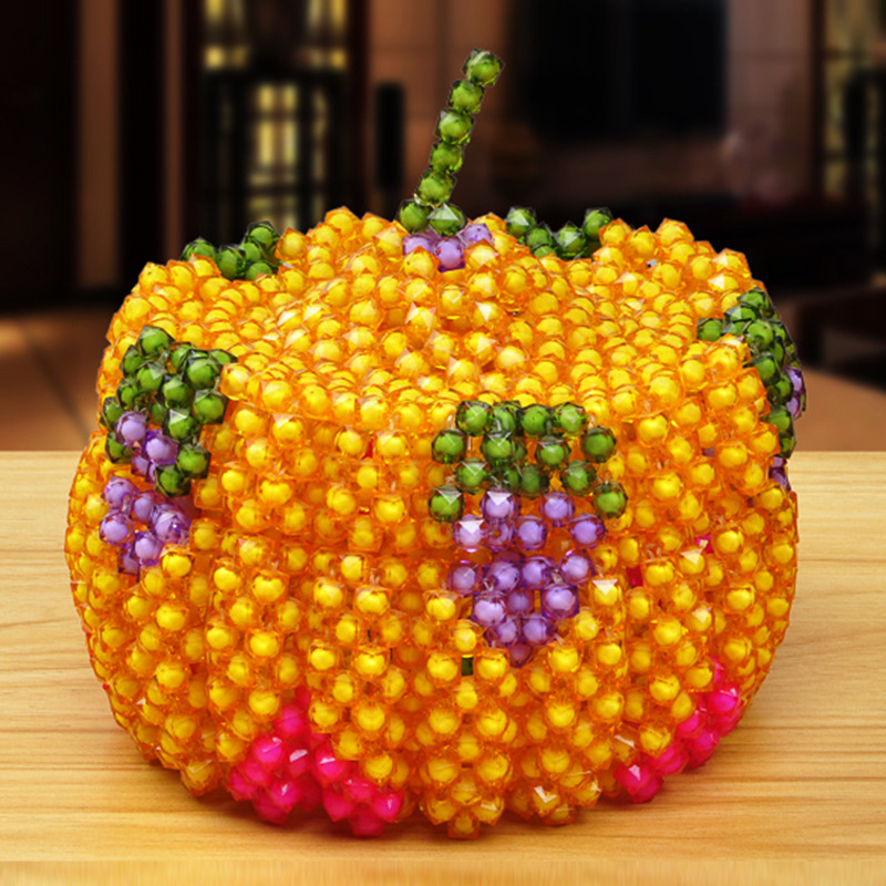 diy手工串珠制作南瓜果盘材料包散珠子编织收纳盒家居摆件装饰品