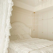 法式实木床奶油风白色主卧双人床复古轻奢欧式美式公主床