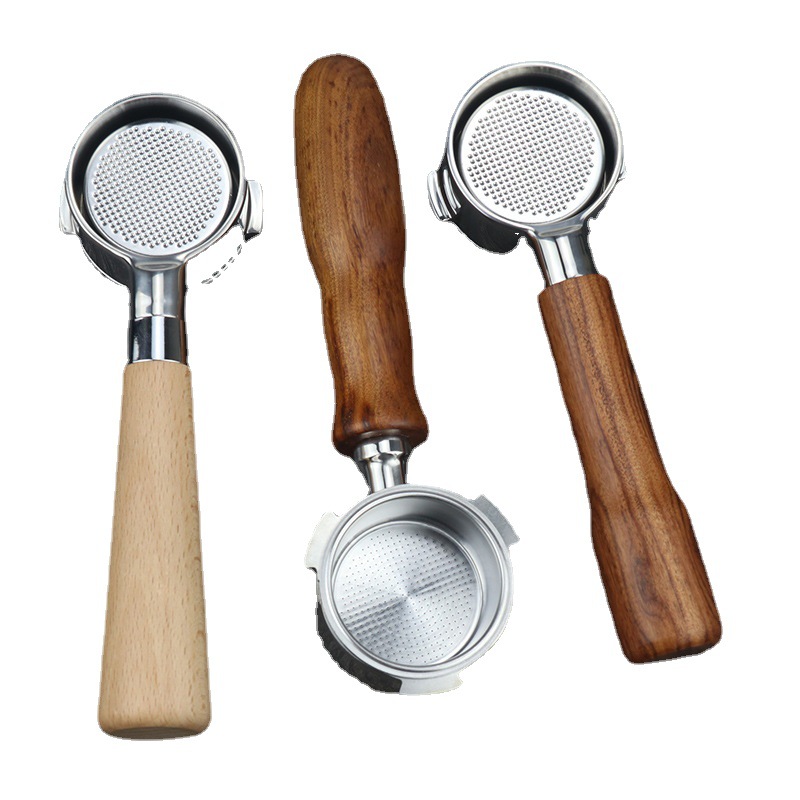 意式德龙咖啡机手柄51mm三耳无底不锈钢原色酸枝木可拆咖啡机把手