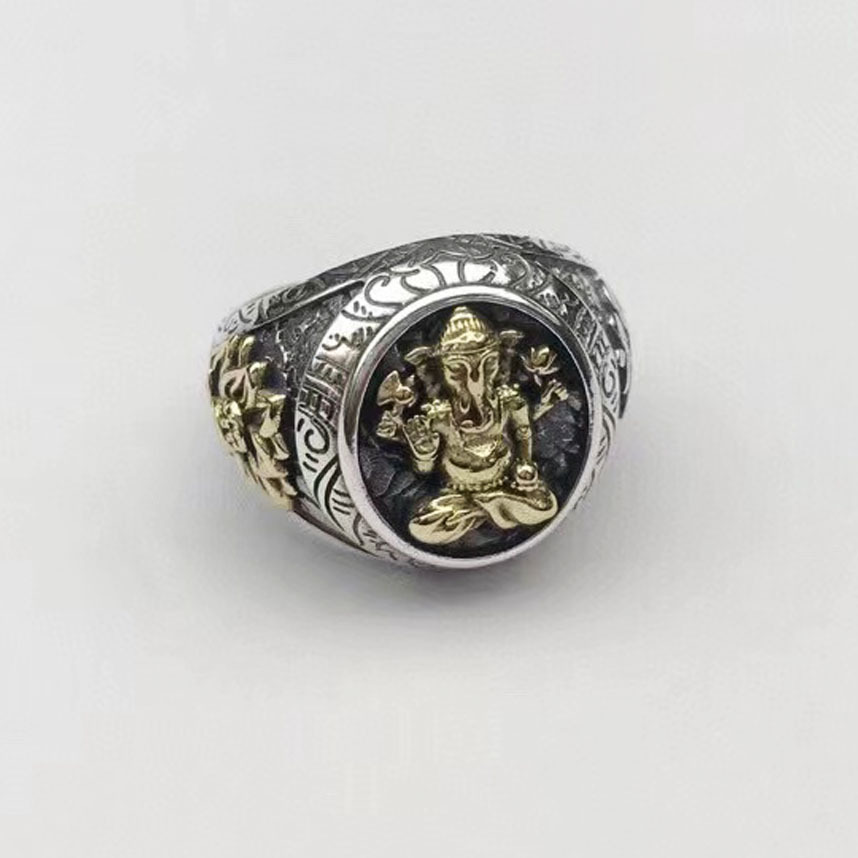 女士古风象神戒指s925纯银重工潮男饰品泰国清迈风潮流大象情侣戒