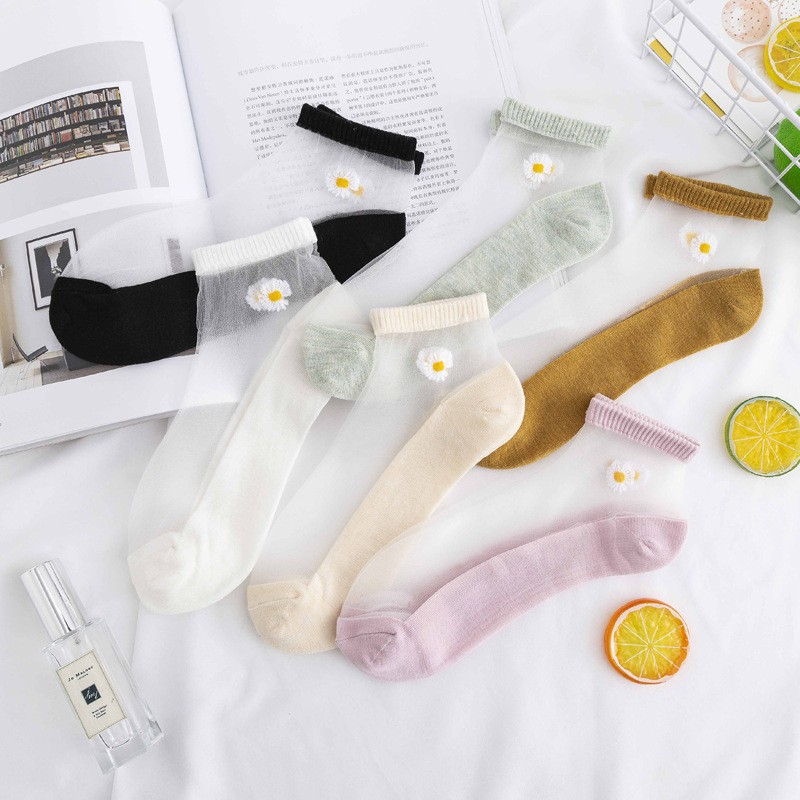 Socks Summer Little Daisy Glass Stockings Women's Boat Socks Cotton Invisible Women's Socks Lace Socks