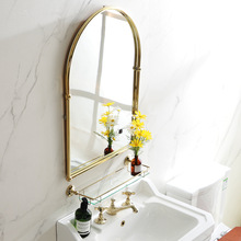 GZ6M美景复古黄铜拱形智能浴室镜金色卫生间挂墙发光镜子法式梳妆
