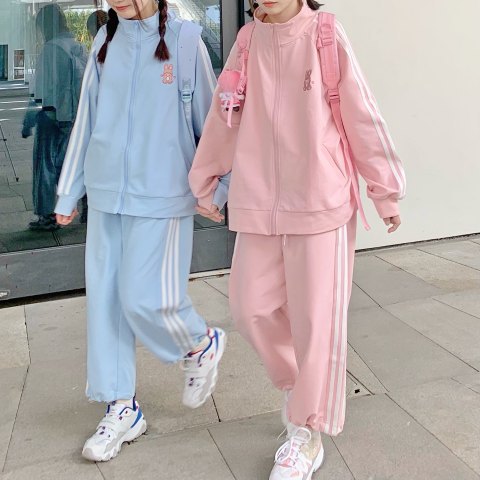 中学生春秋闺蜜套装女加绒初中生卫衣裤子显瘦宽松学生微胖穿搭