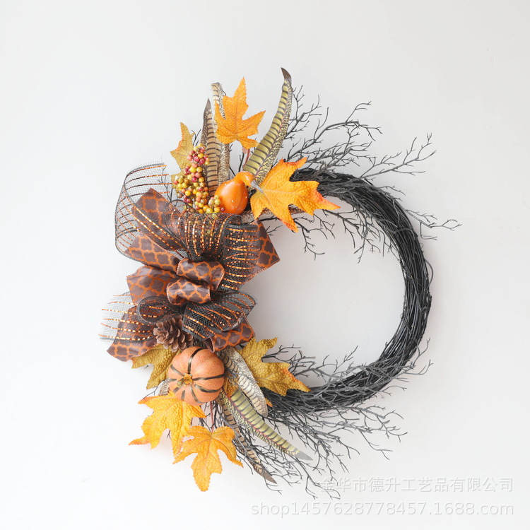 DSEN Cross-Border E-Commerce Amazon Halloween Simulation Maple Leaf Pumpkin Ribbon Wall Hanging Vine Ring Garland Decoration