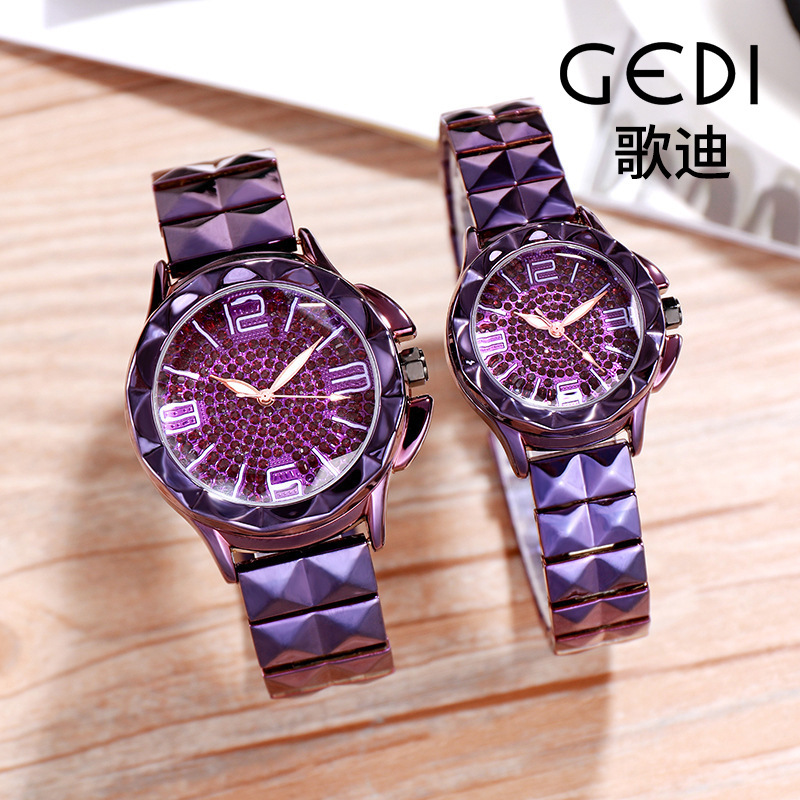 gedi抖音爆款钢带情侣手表时尚满钻数字面轻奢女士手表热销礼品表