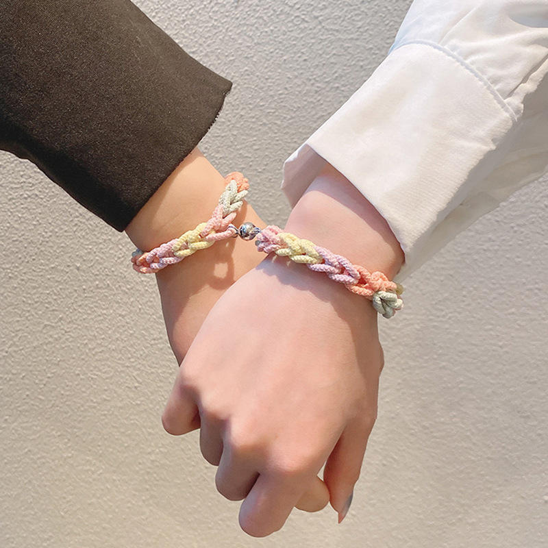 磁铁相吸手链二人情侣闺蜜款小皮筋学生简约女生手绳编织diy一对