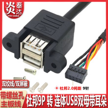 杜邦2.0端子主板9针转USB2.0双口连体线 带螺丝孔 9Pin转USB2.0线
