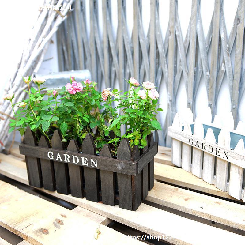 长方形木栅栏花盆北欧实木防腐绿植阳台装饰复古创意家用盆栽花盆