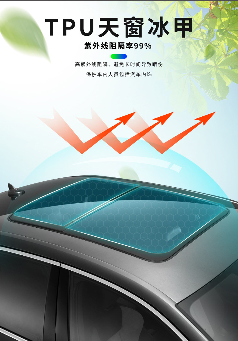 汽车全景天窗防晒隔热膜防爆晒车顶玻璃遮光tpu加厚冰甲防护冷膜