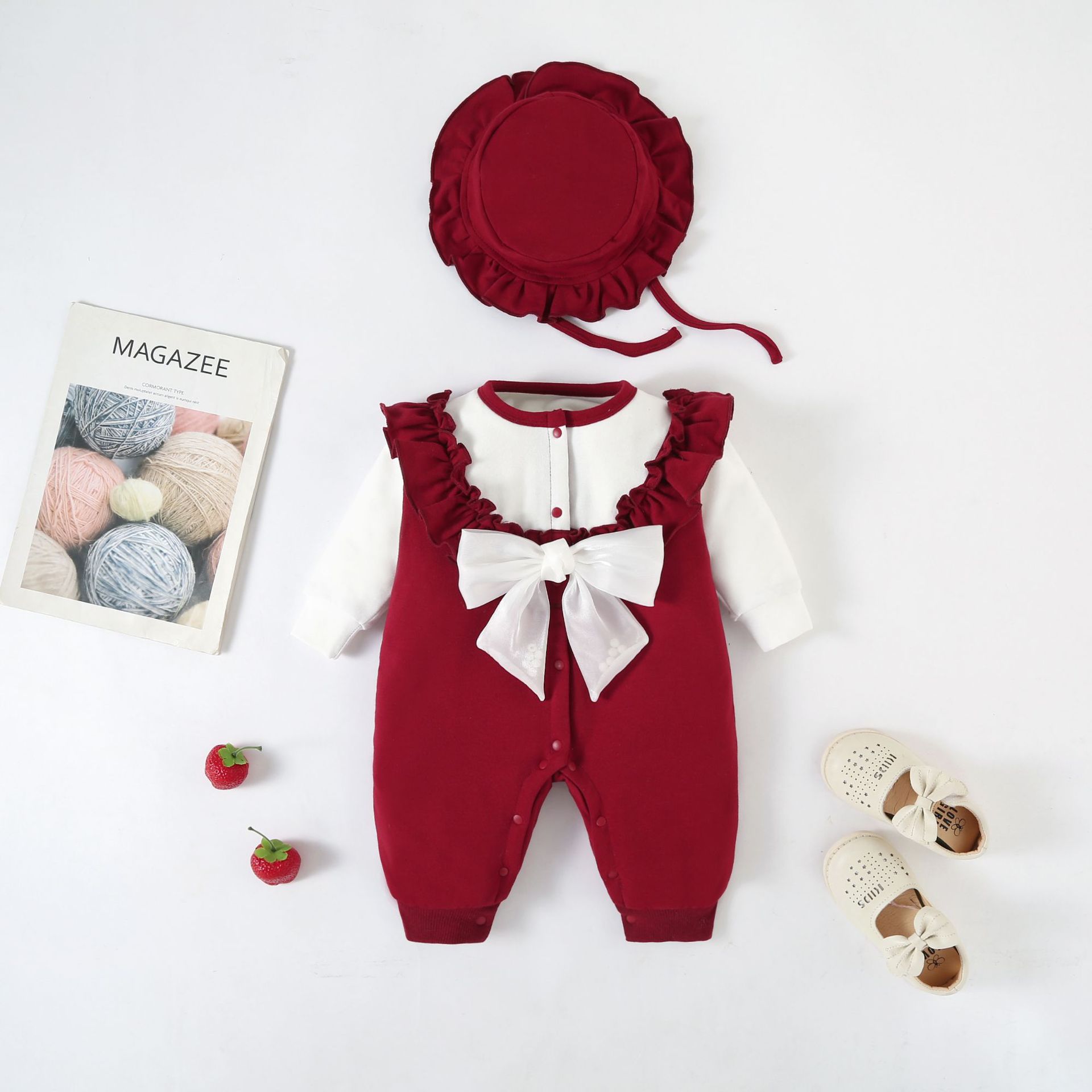 Festive Baby Autumn Clothing Clothes Newborn Baby Girl Jumpsuit First Month Old 100 Days Old Princess Going out Rompers Fleece-Lined Romper Baby Clothes