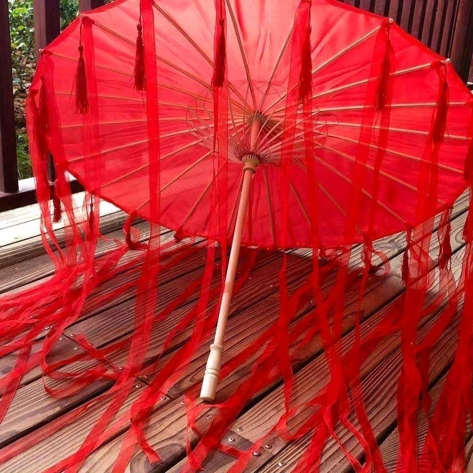 汉服古代古装摄影道具汉服花伞古风流苏飘纱伞拍照网红直播舞蹈伞