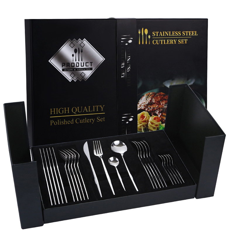 Cross-Border Amazon Stainless Steel Tableware Set Knife, Fork and Spoon Portugal 24-Piece Set Steak Knife and Fork Gift Box Tableware