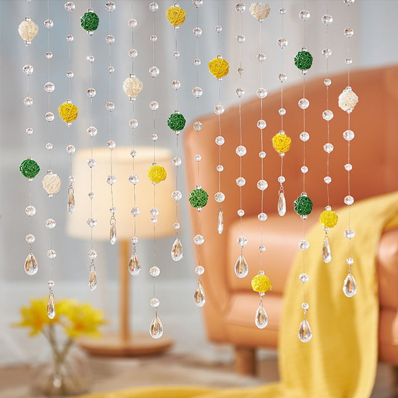 水晶门帘隔断珠帘客厅卧室玄关过道风水挂帘北欧创意藤球帘免打孔