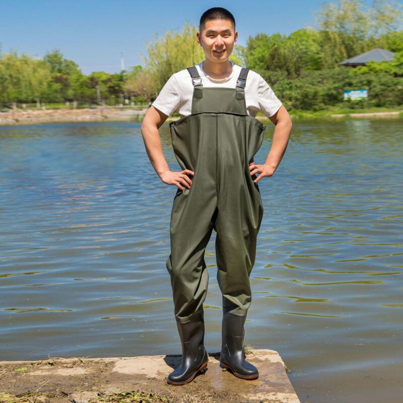 连体下水裤加厚耐磨雨裤水叉衩半身捕鱼衣服水鞋厂家直销亚马逊