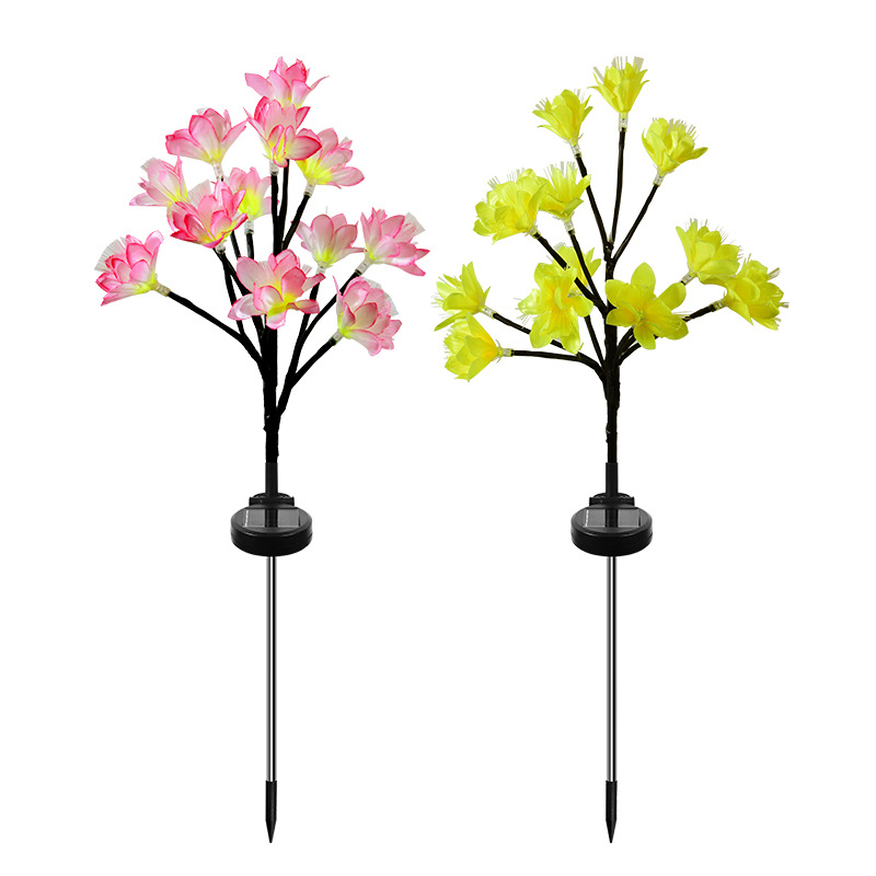 New Solar Peach Blossom Lamp Led Simulation Camellia Ground Plugged Light Outdoor Courtyard Villa Decoration Lawn Lamp