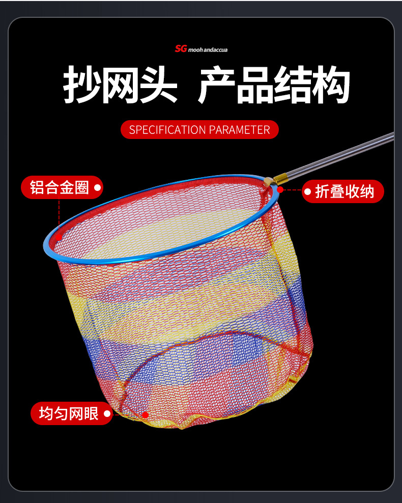 铝合金抄网头竞技捞鱼三角抄鱼网网兜大眼纳米大鱼大物抄网鱼护