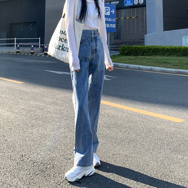 891 High Waist Wide Leg Pants Women Spring and Autumn Jeans Female New Baggy Straight Trousers Mop Pants