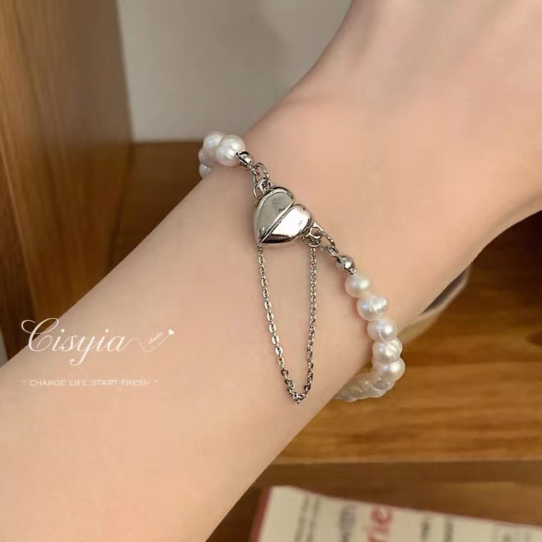 Lovely Magnetic Natural Freshwater Pearl Bracelet Female Online Influencer Bracelet Fashion All-Match Vintage Jewelry