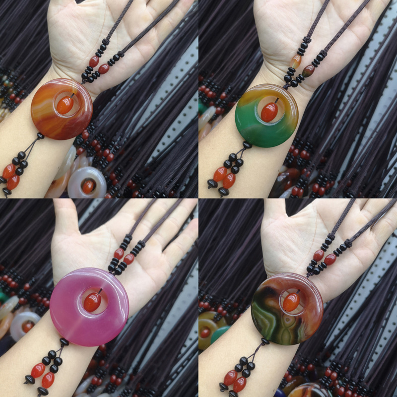 351 Agate Necklace Sweater Chain Tibet Beads Ran Stone Retro Ethnic Style Long Thick Rope Jade Safety Knot Live Broadcast