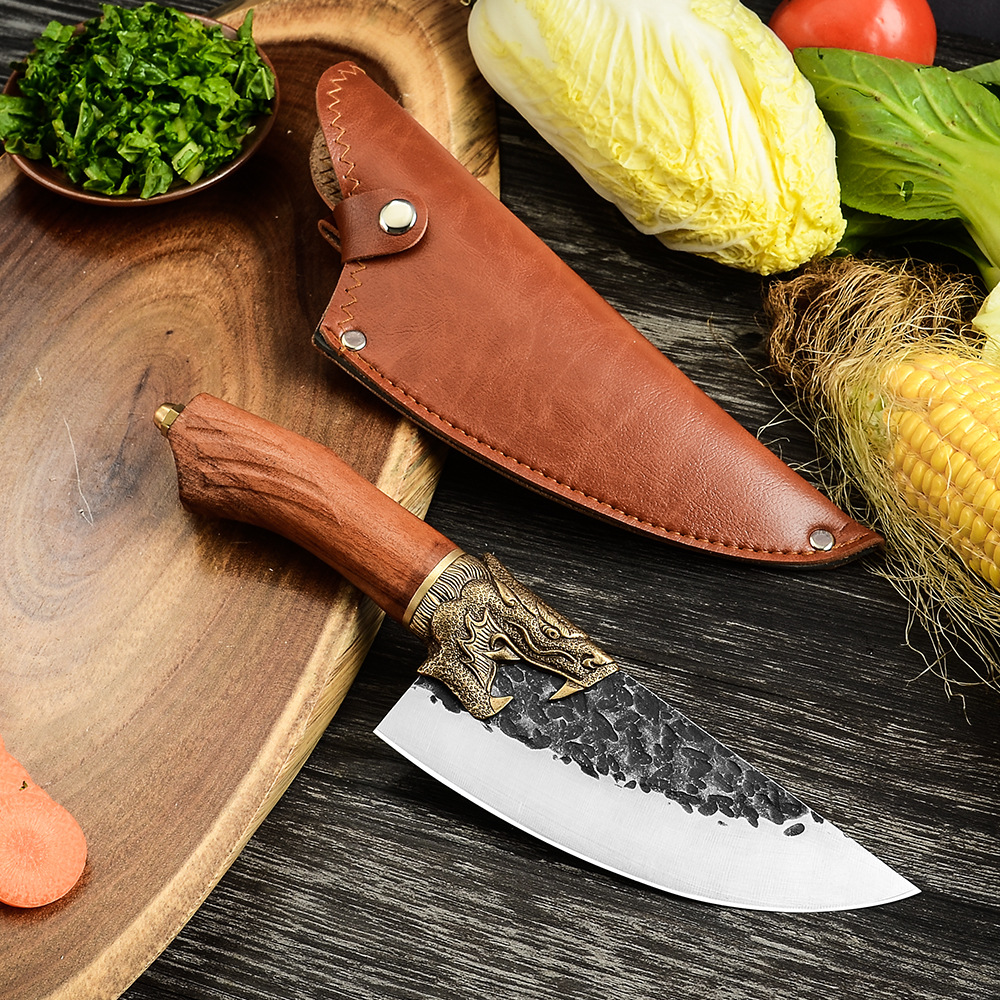 锻打小弯刀剔骨刀小菜刀锤纹龙泉家用户外剔骨切分割肉片屠宰刀