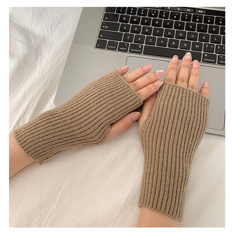 South Korea Ins Autumn and Winter Wool All-Match Cold-Proof Simple Gloves Female Open Finger Student Touch Screen Thickened Knitting Wristband Tide