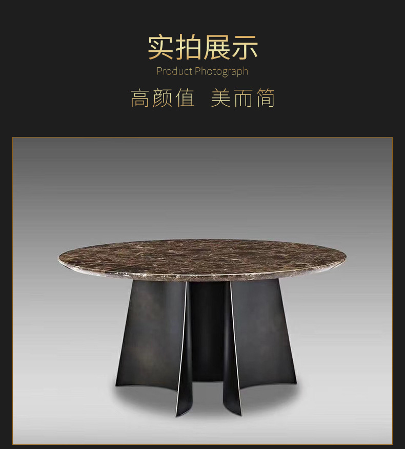 厂家直批天然大理石圆桌可制作客厅大理石餐台进口啡网奢石圆餐桌