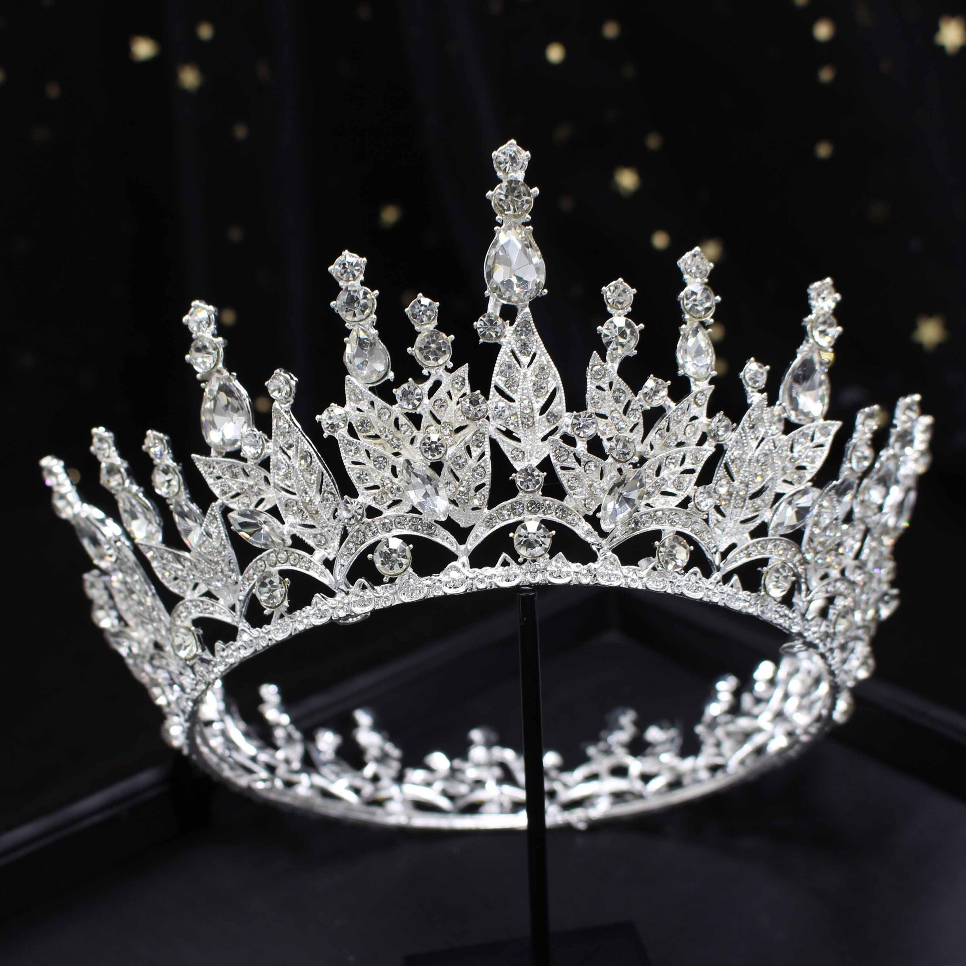 y511新款欧美新娘皇冠头饰女王圆冠水晶大号婚礼结婚饰品工厂批发