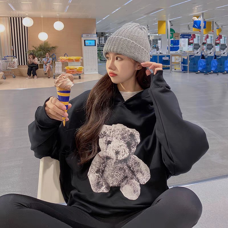 现货lanbos welldone泰迪小熊连帽卫衣男女同款宽松小众潮牌上衣