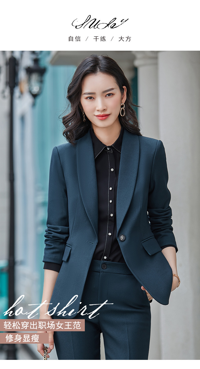 21秋冬新款职业女装气质干练女神范单扣青果领套装修身时尚女装