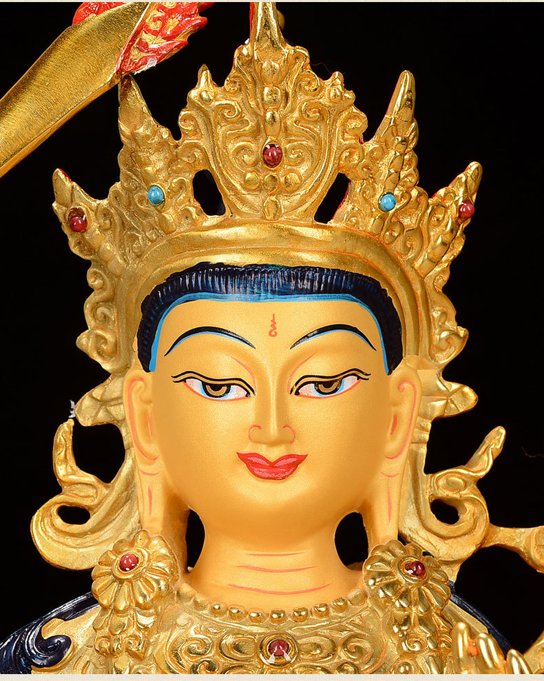 佛缘汇文殊菩萨佛像藏传佛教密宗供奉摆件铜全鎏金文殊观音菩萨