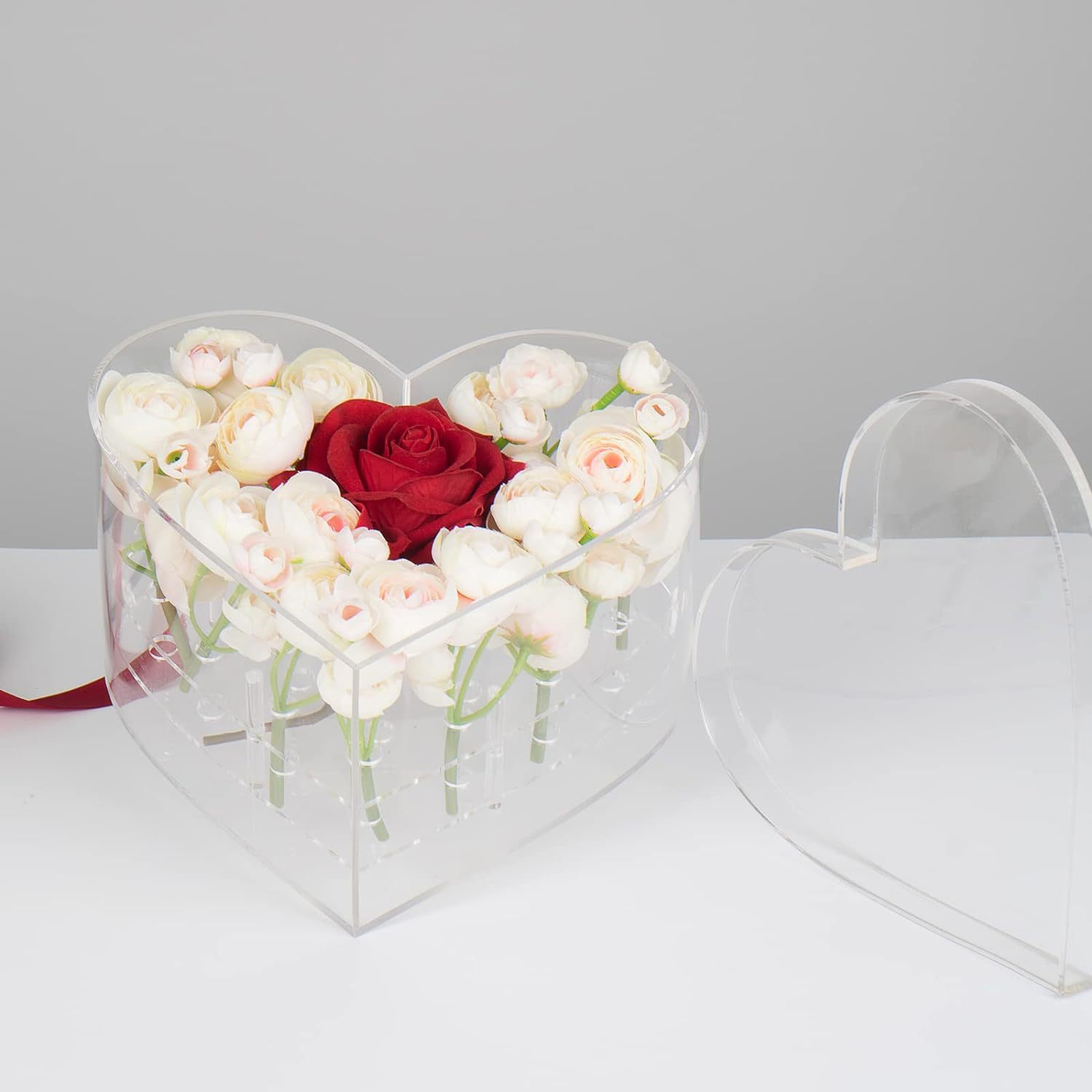 有机玻璃透明亚克力心形花盒花瓶收纳展示盒展柜罩子展示架陈列架