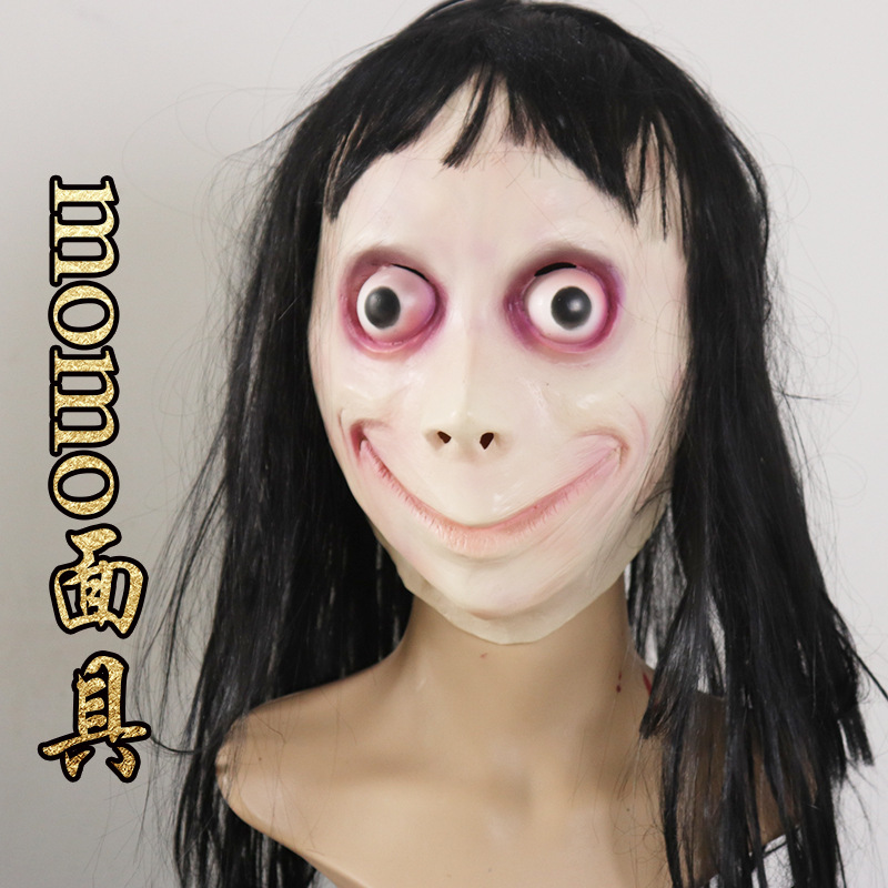 momo面具 跨境外贸万圣节女鬼假发面具恐怖长发女鬼搞怪面具-阿里巴巴