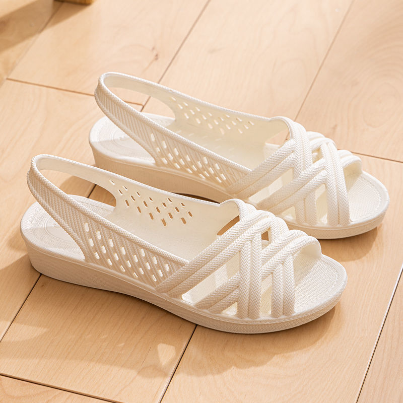 夏季凉鞋女士工作鞋厚底鱼嘴露趾防滑防臭耐磨塑胶妈妈女凉鞋