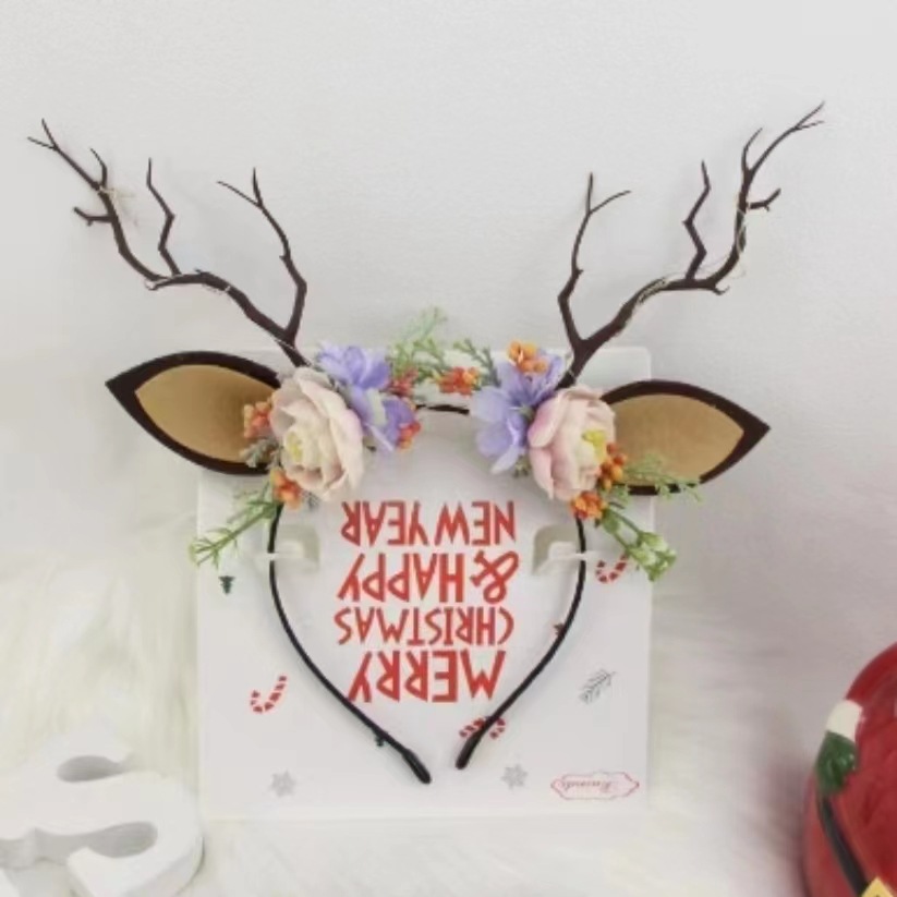 Winter Cute Christmas Headband Luminous Rabbit Flower Filbert Branches Antlers Headband with Ears Hair Accessories Gift
