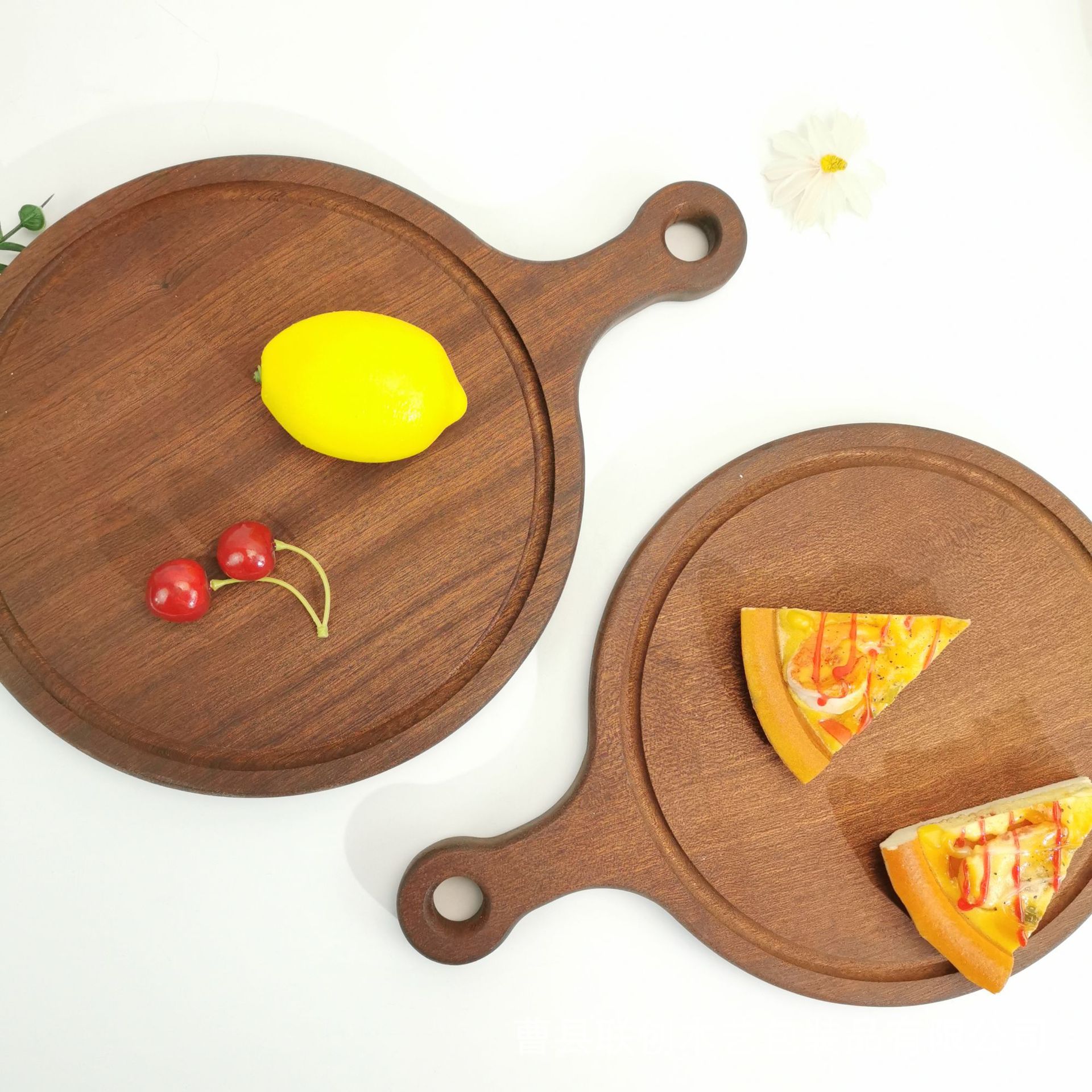 Wooden Tray Western Restaurant Pizza Plate Steak Sushi Plate with Handle Kitchen Tableware Cake Breakfast Fruit Tray