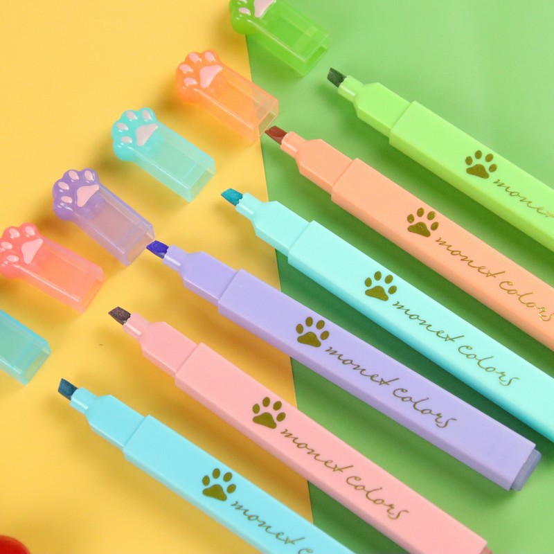 Boxed Cat's Paw Fluorescent Pen Eye Protection Soft Color Oblique Head Light Pen Fresh Student Key Marking Marking Pen