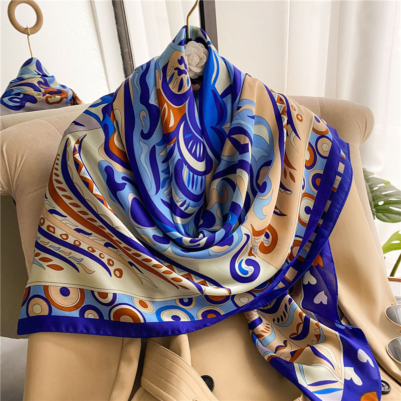 Chinese Style Classic Color Matching 110 Emulation Silk Scarf Large Kerchief May Day Travel Outdoor Shawl Female to Give Mom