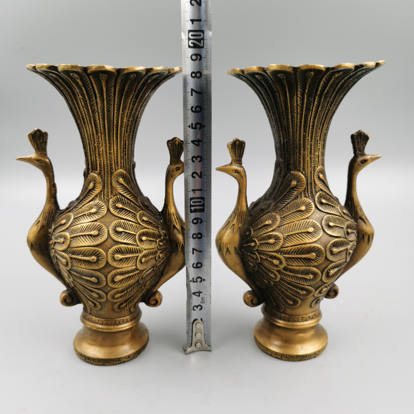 批发古玩杂项仿古铜花瓶古玩收藏批发 黄铜孔雀花瓶摆件工艺品