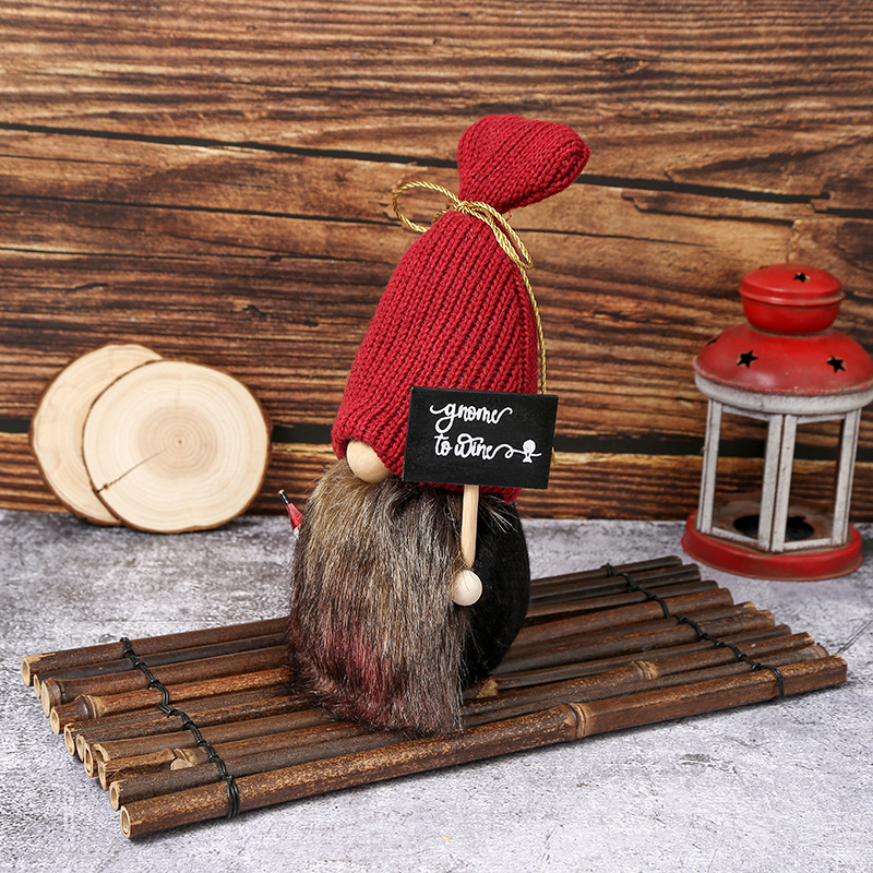 Cross-Border Brand Wine Bottle Faceless Doll Decorations Holiday Red Knitted Hat Plush Dwarf Doll Wholesale