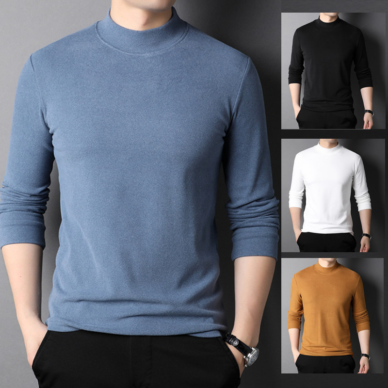 Advanced Sexy Velvet Men's Sweater Ins Autumn and Winter Keep Warm Inner Match Bottoming Shirt Stand Collar Half-High Collar Long Sleeves T-shirt Top