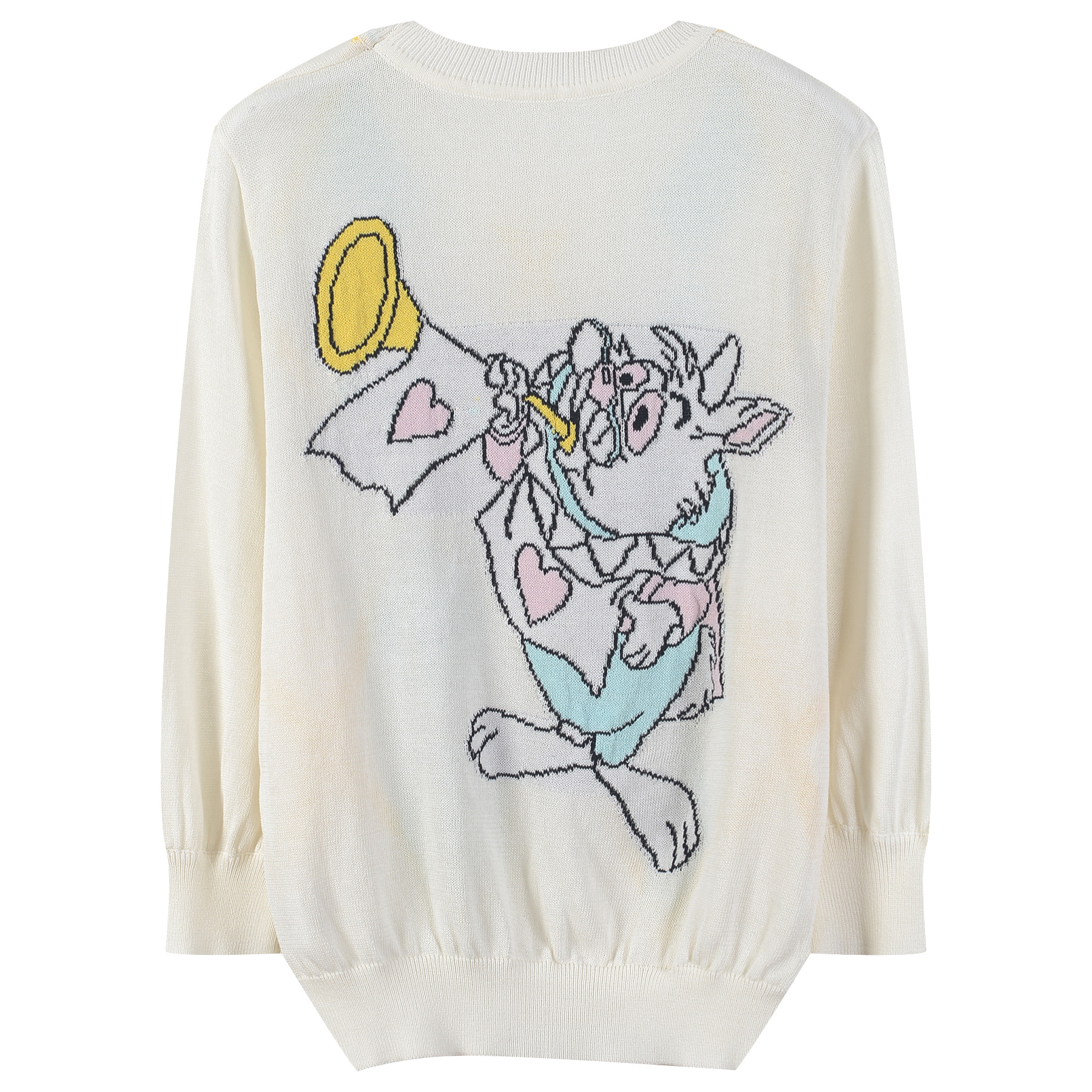 2021年春夏新款刺绣菱格卡通图案女针织上衣长袖女装可爱