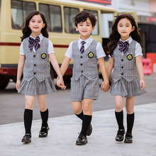 一年级校服三件套装小学生格子马甲礼服儿童短袖白衬衫班服二夏季