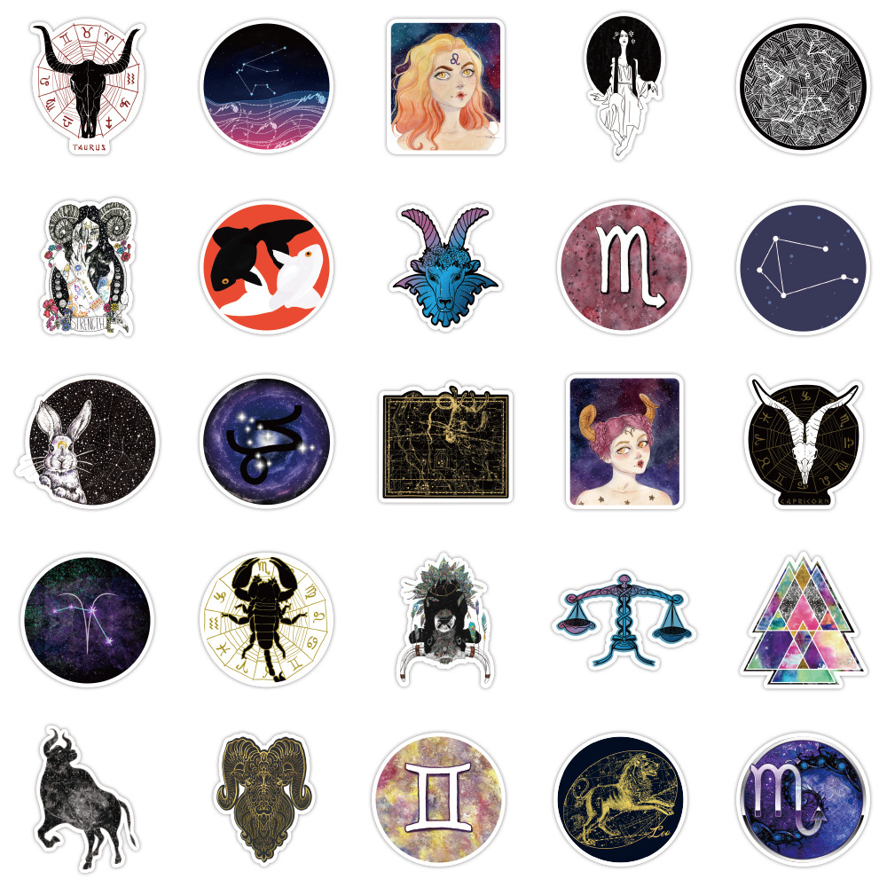 100张十二星座星空涂鸦贴纸行李箱拉杆箱防水笔记本电脑贴纸批发