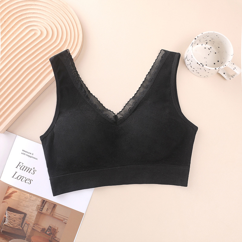 Xinmei Back Fixed Cup Underwear Women's Small Chest Push up Sports Wireless Lace Edge Wrapped Chest Breast Holding Vest Style Text