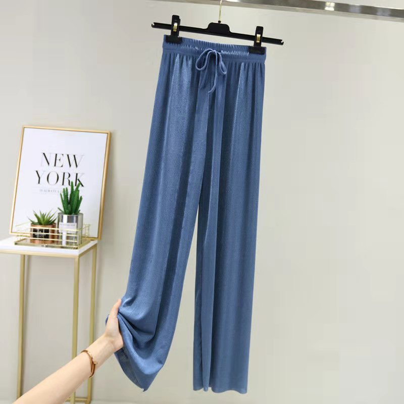 Ice Silk Wide-Leg Pants 2023 Summer New Korean Style High Waist Loose Thin Drooping Straight Casual Mopping Women's Pants