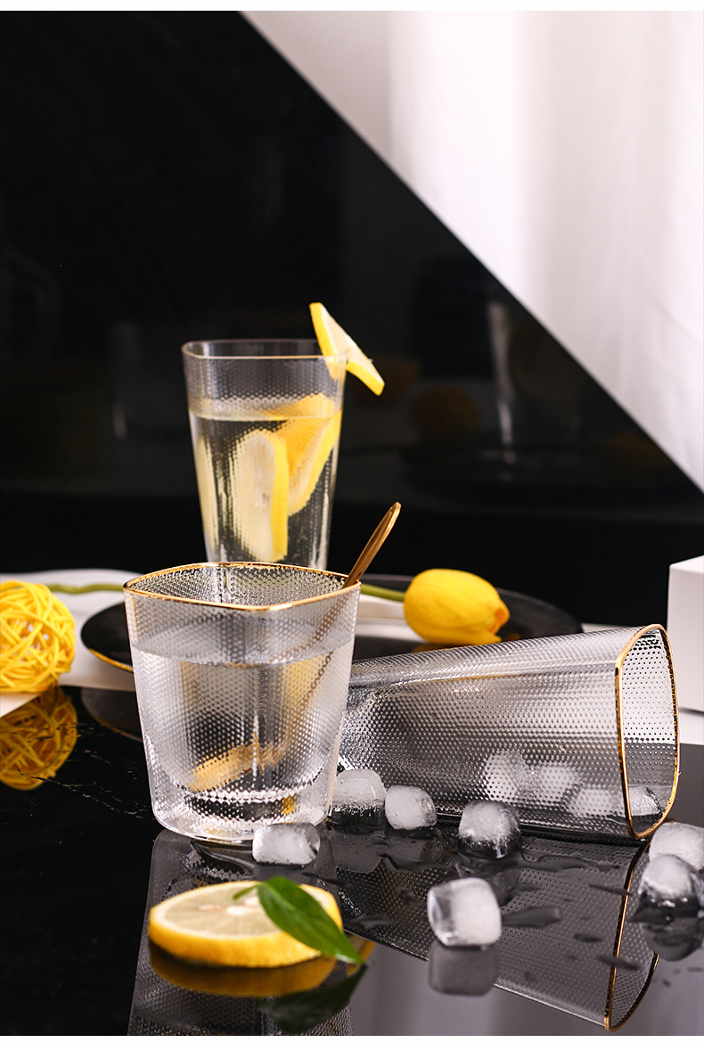 ins风北欧玻璃杯耐热创意方格布格纹家用早餐杯牛奶茶果汁水杯子