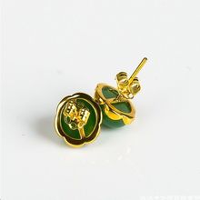 越南沙金祖母绿耳钉和田玉宝石耳钉女欧美气质个性耳饰饰品