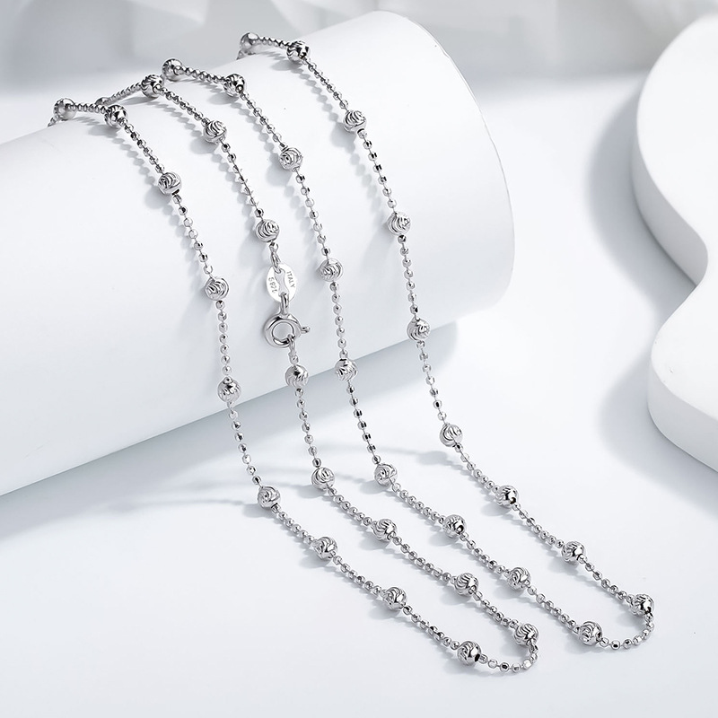 圆形闪珠包月亮珠项链s925纯银新款时尚银链条女高级感锁骨链饰品