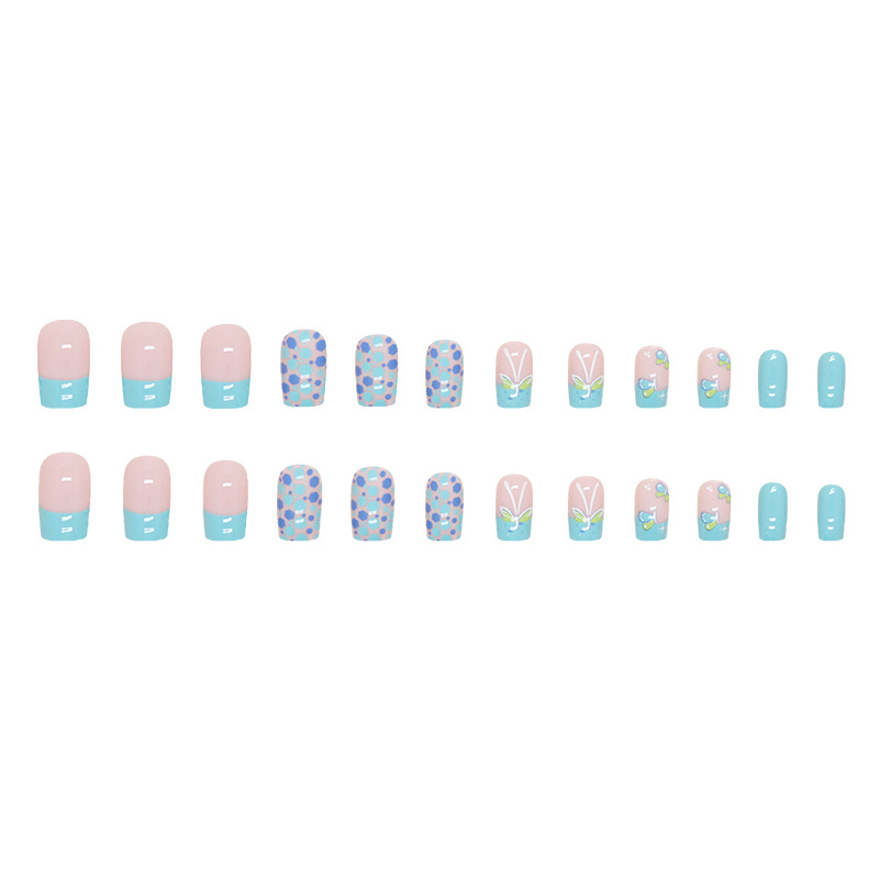 Blue Green Butterfly Manicure Square Mid-Length French Wear Nail Polish